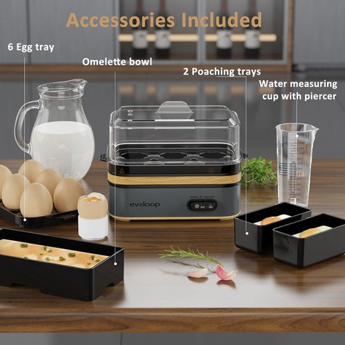 Evoloop Electric Egg Cooker - Rapid 6 Egg Capacity for Soft, Medium, Hard Boiled & Omelets - BPA Free
