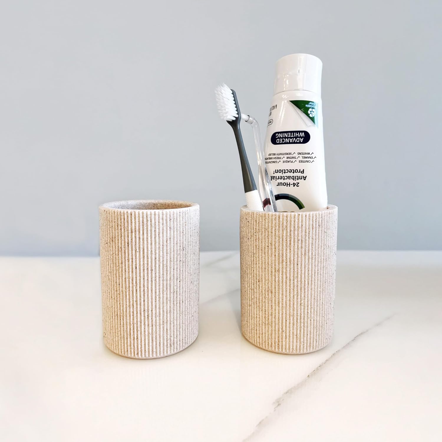 Skiennix Toothbrush Holder - Modern Sand Beige Bathroom Organizer | Rust-Proof Unbreakable Resin