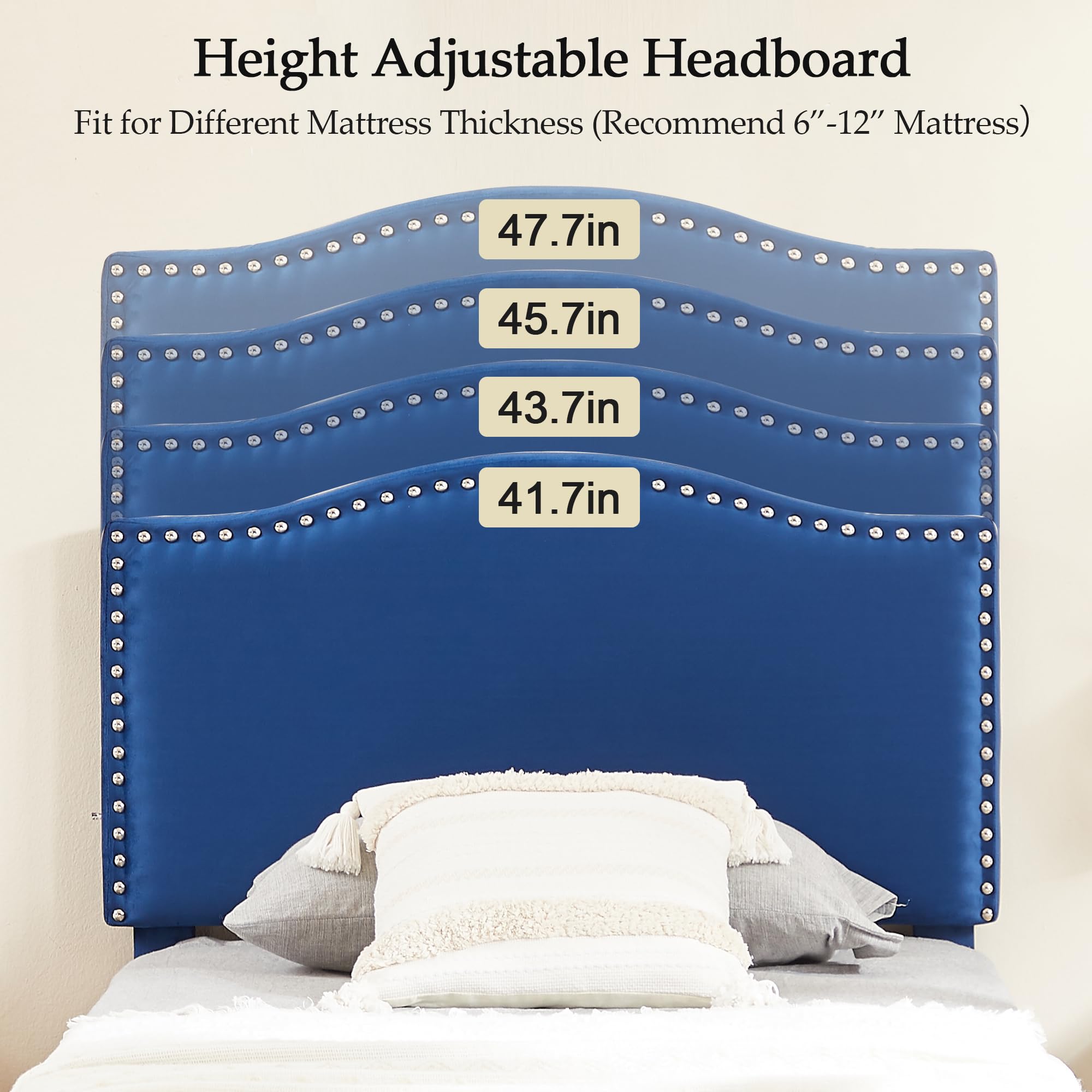 VECELO Twin Upholstered Platform Bed Frame for Kids,Girls,Boys,with Tufted Adjustable Headboard/Mattress Foundation/Wood Slat Support,Easy Assembly,Dark Blue