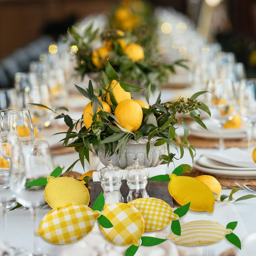 Patelai Lemon Tiered Tray Decor - 12 Pcs Stuffed Fabric Lemon Decorations | 5 Inch Rustic Kitchen Accents