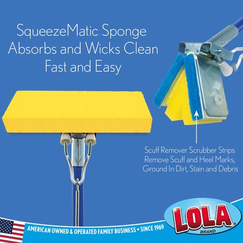 LOLA Squeeze Matic Butterfly Sponge Mop Refill, 9", 2 Pack Replacement Head, Floor Cleaning, Comparable w/Quickie Type S Sponge Mop Refill