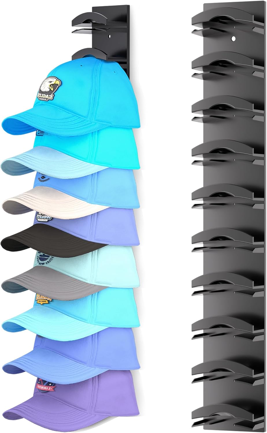 Skiennix Hat Organizer - Wall-Mounted Rack for Up to 10 Baseball Caps | Strong Adhesive, Black