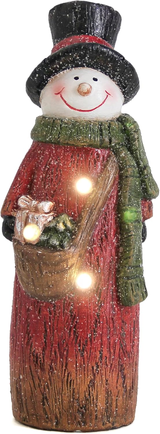 Smadeer Christmas Snowman | LED Light-Up Holiday Decor | 9.8-Inch Resin Figurine for Indoor Parties
