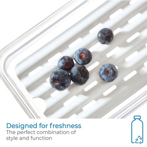 iDesign Medium Fridge Produce Bin with Removable Drainage Tray and Lid - Set of 2 - Clear