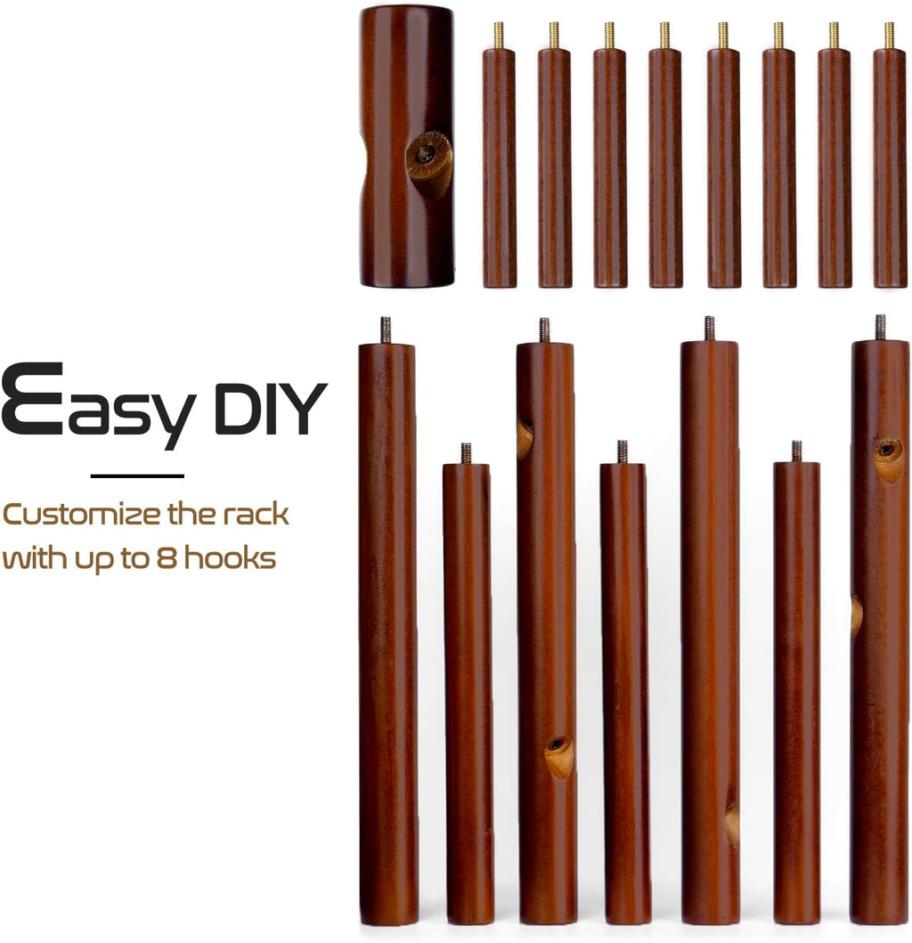 Skiennix Solid Wooden Coat Rack - Freestanding New Zealand Pine Coat Tree with 8 Hooks | Adjustable Sizes for Entryway, Office, or Bedroom (Brown)