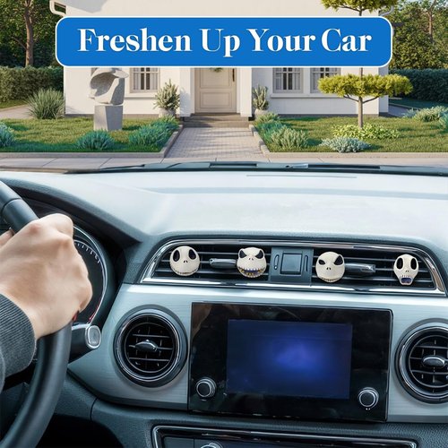 GENANY 3D Resin Horror Skellington Car Air Freshener - Spooky Vent Clips for Movie Fans | Gothic Gifts