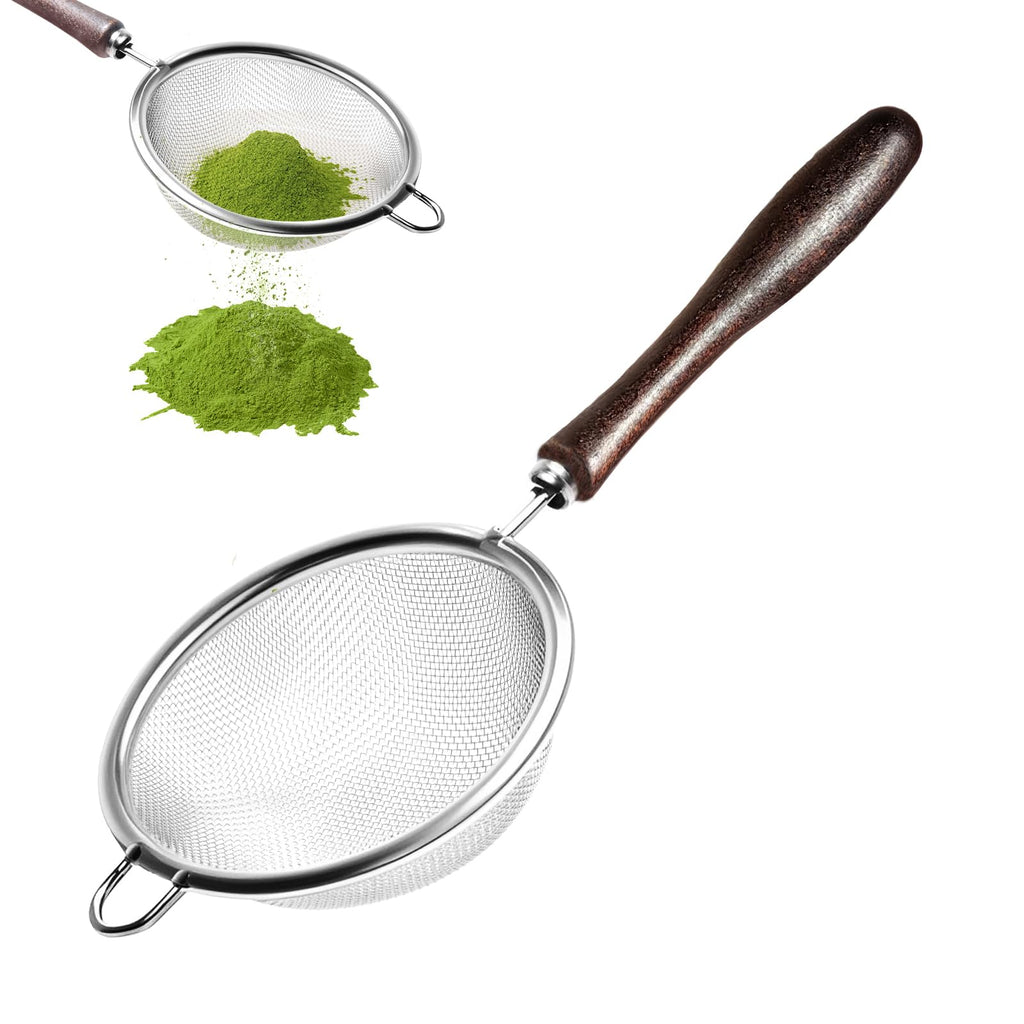 Suhfuib Matcha Sifter - Precision 30-Mesh Stainless Steel Fine Powder Strainer, Wooden Handle, 3-Inch Small Metal Sieve for Tea Ceremony & Cocoa, Hand Wash Recommended