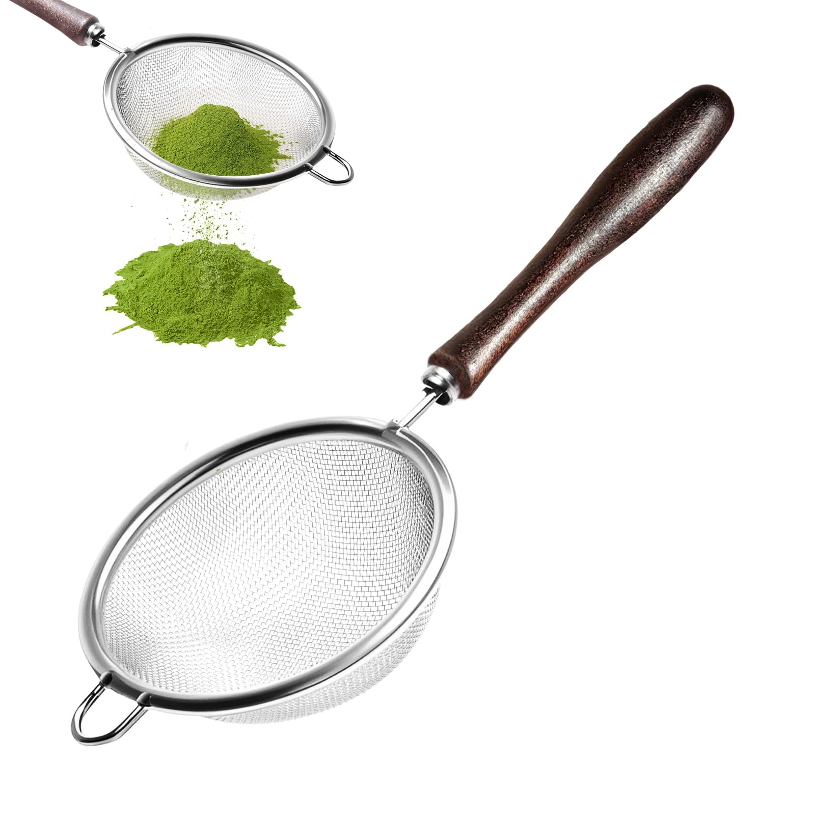 Suhfuib Matcha Sifter - Precision 30-Mesh Stainless Steel Fine Powder Strainer, Wooden Handle, 3-Inch Small Metal Sieve for Tea Ceremony & Cocoa, Hand Wash Recommended