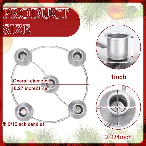 LemonRoad Christmas Advent Wreath Ring - 5 Candle Holder Silver Round Metal Table Decor