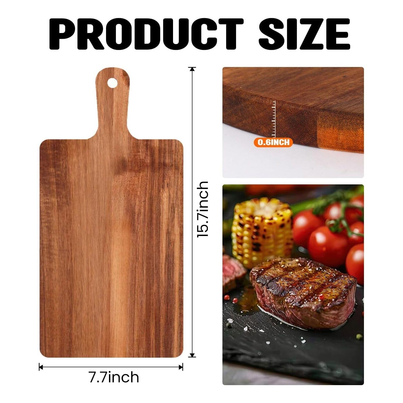 Hyuetrsa 10 Pcs Wood Cutting Board with Handle 15.7x7.7 Inch Wooden Charcuterie Board Kitchen Chopping Boards, Acacia Cutting Board Bulk for Pizza, Bread, Cheese, Charcuterie, Fruit, Vegetables