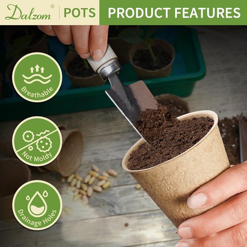 Dalzom® Biodegradable Peat Pots - 60Pcs 3.1” Seedling Pots with Drainage Holes & Labels