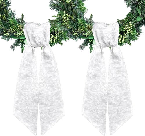 2pcs Wreath Sash for Front Door White Seersucker Wreath Satin Sash Burlap Garland Ribbon Accessories for Wreath Yard Doorway Indoor Outdoor Bow Bridal Shower Home Decor,5.1 x 54.3