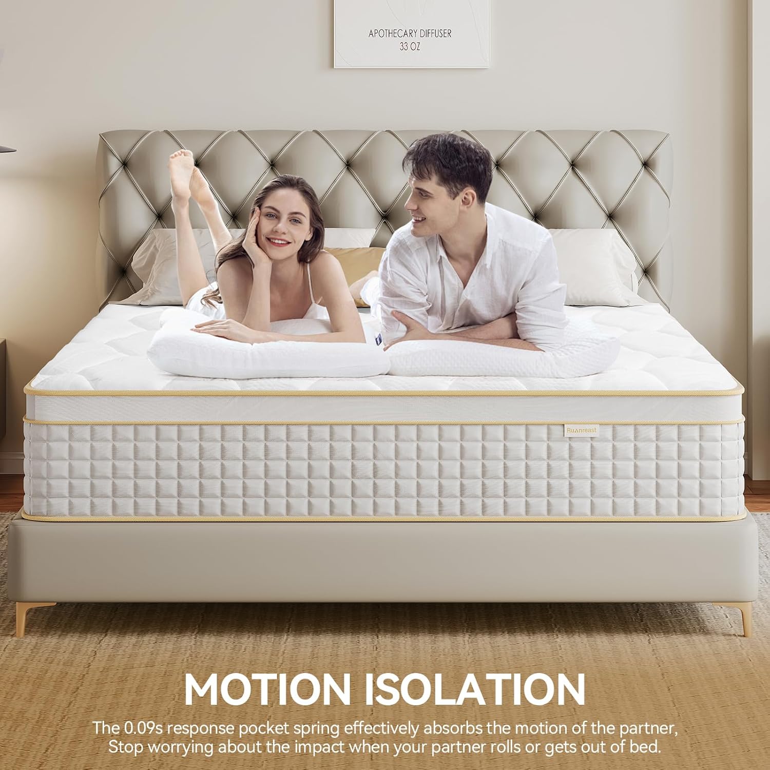 Skiennix Queen Mattress - 12 Inch Hybrid Design with Memory Foam & Pocket Springs | Medium Firm, Pressure Relief
