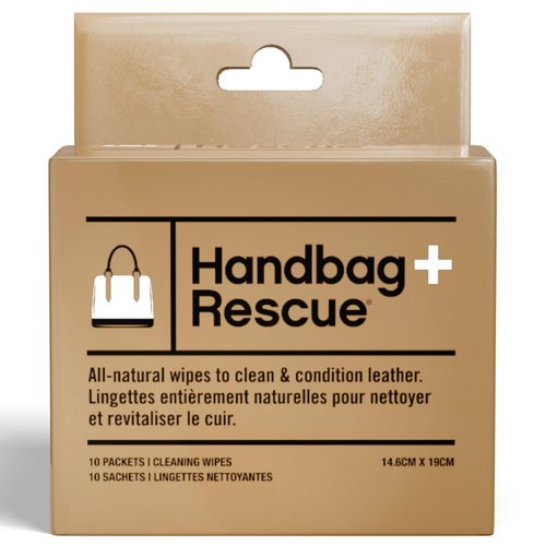 HandBagRescue All-Natural Cleaning Wipes. Remove Dirt & Surface Stains & Conditions Leather Handbags with Essential Oil. Box of 10 Individually Wrapped Wipes.