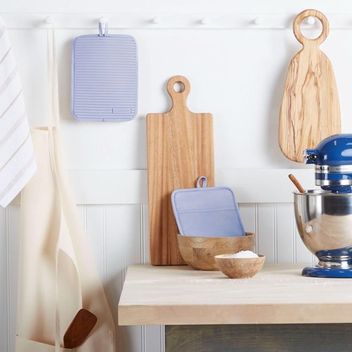 KitchenAid Silicone Pot Holder Set - Soft Ribbed Design, Lavender Cream, 7"x9" | 2-Pack