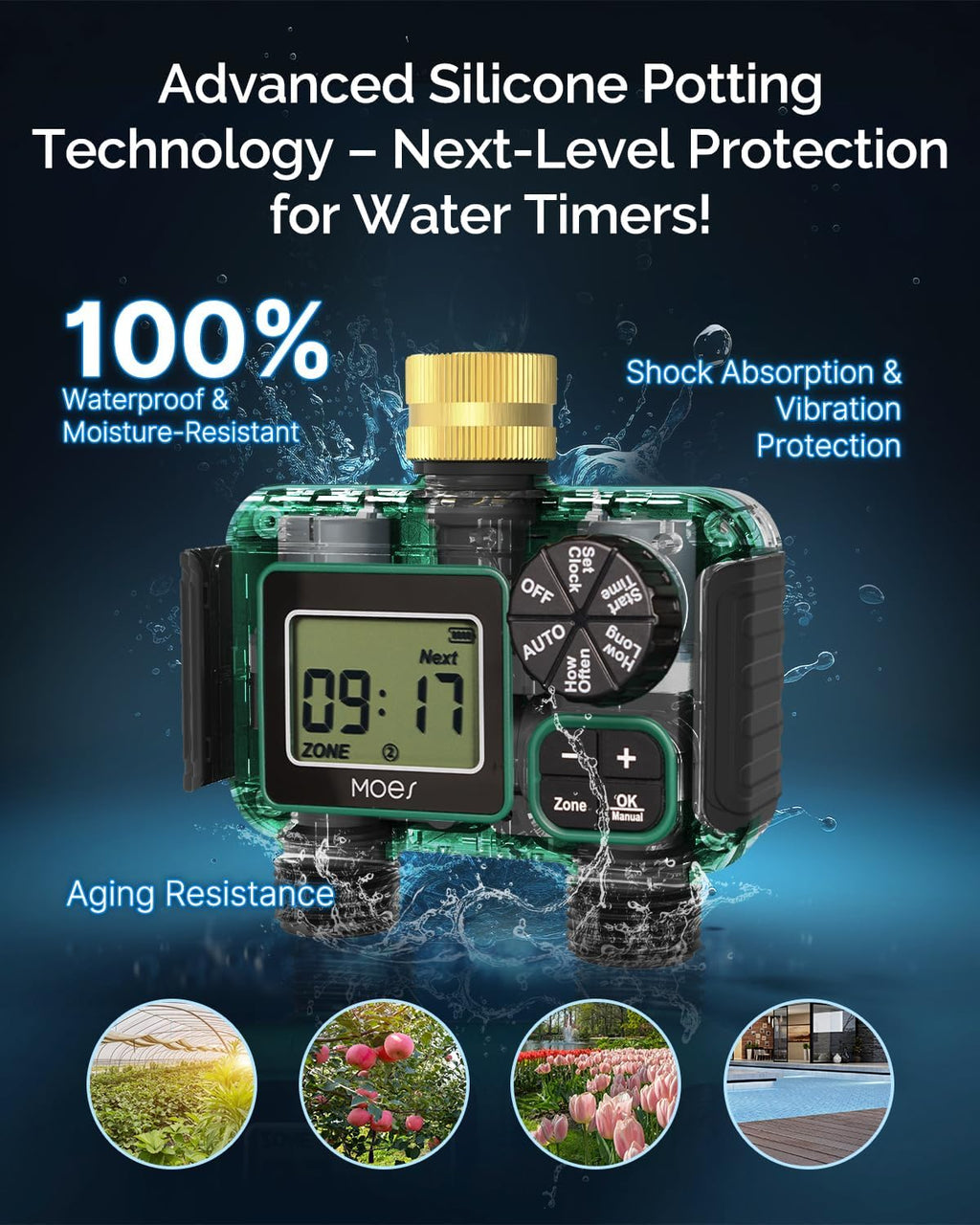 MOES 2 Zone Sprinkler Timer - Programmable Brass Inlet Irrigation Controller | Automatic Watering System