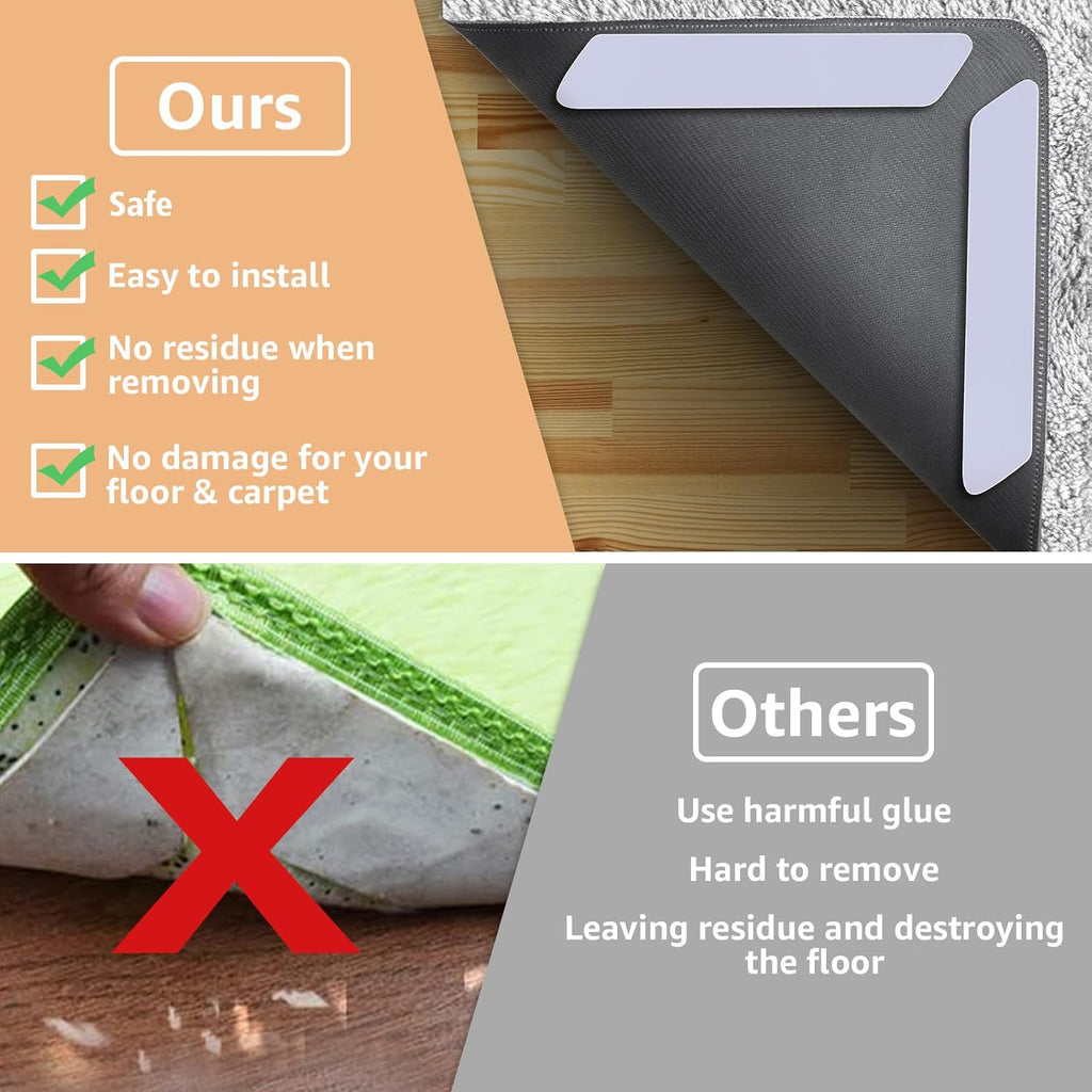 ZONGOOL 12 PCS Rug Tape - Reusable Non-Slip Grippers for Hardwood Floors | Washable White Rug Pads