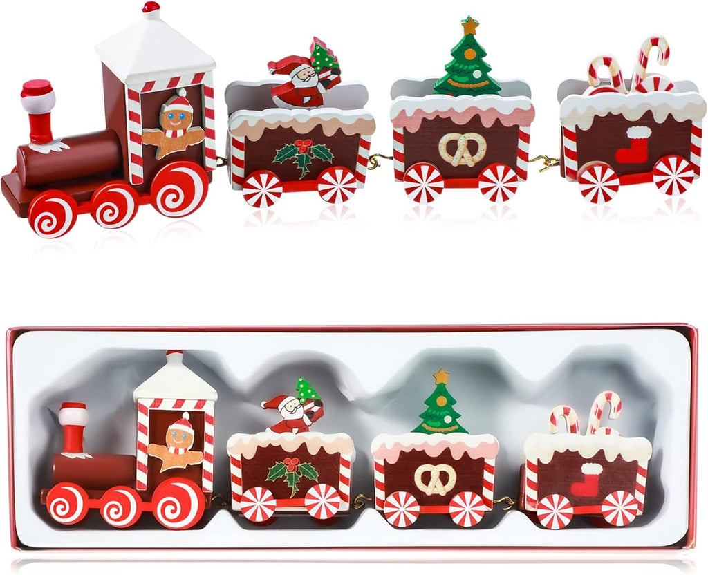 Yulejo Christmas Train | Painted Wooden Decoration for Festive Table Top | Santa Claus, Red