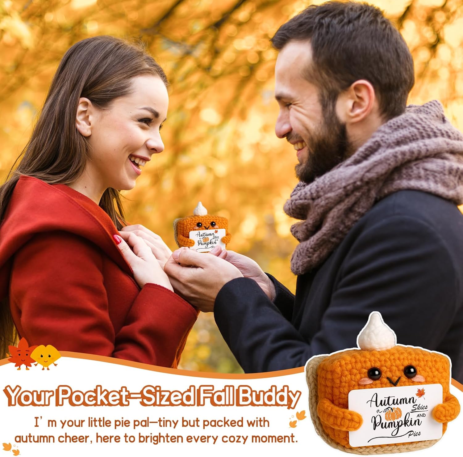Skiennix Mini Pumpkin Pie Crochet Doll - Cute Fall Decor for Thanksgiving | Plush Autumn Table Decoration