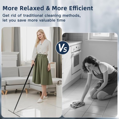 Eahwey 12-51’’ Telescopic Window Squeegee for High Windows, 2-in-1 Window Cleaning Kit with Extra Silicone Blade & Hook, Professional Squeegee for Shower Glass Doors (Window Squeegee for Home)