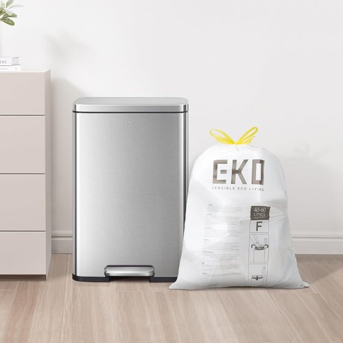 EKO 13 Gallon Drawstring Trash Bags - Extra-Strong, Unscented, Leak-Resistant | 60 Count Roll for Kitchen & Household Use