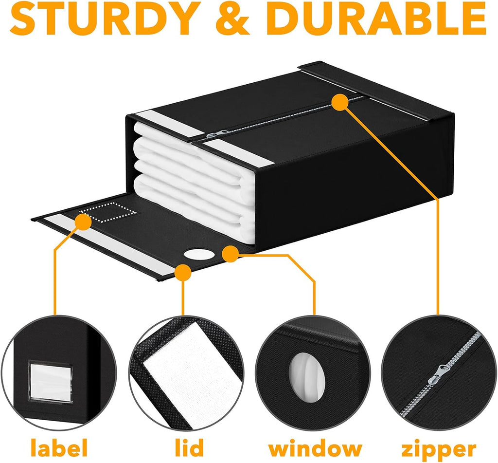SpaceAid Bed Sheet Organizers - Foldable Linen Closet Storage | XL Black for Queen & King Size Sets