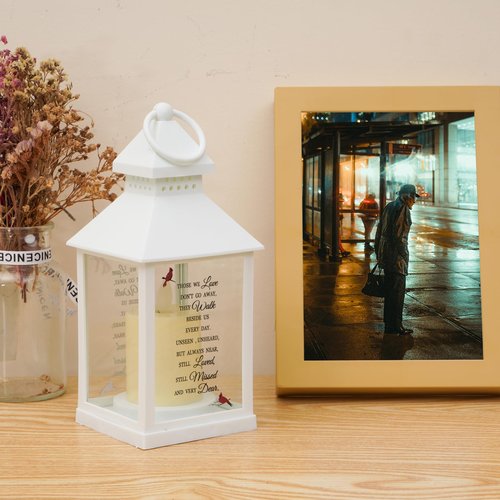 Sympathy Gifts for Loss of Loved One, Bereavement Memorial Lanterns with Card - Remembrance Gifts for Loss of Mother or Father with Candle and Remote (White)