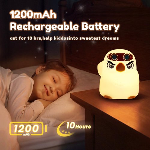 PVOGRT Night Light for Kid Lamp,Baby Nursery 3 Levels Dimmable Cute Eagles Silicone Nightlight for Boy Girl LED Rechargeable Lamp for Toddler Bedroom
