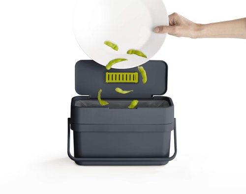 Joseph Joseph Compo Mountable Food Waste Caddy, Easy-Fill with Adjustable Air Vent Compost Bin, 4 Liters/1 Gallon, Graphite