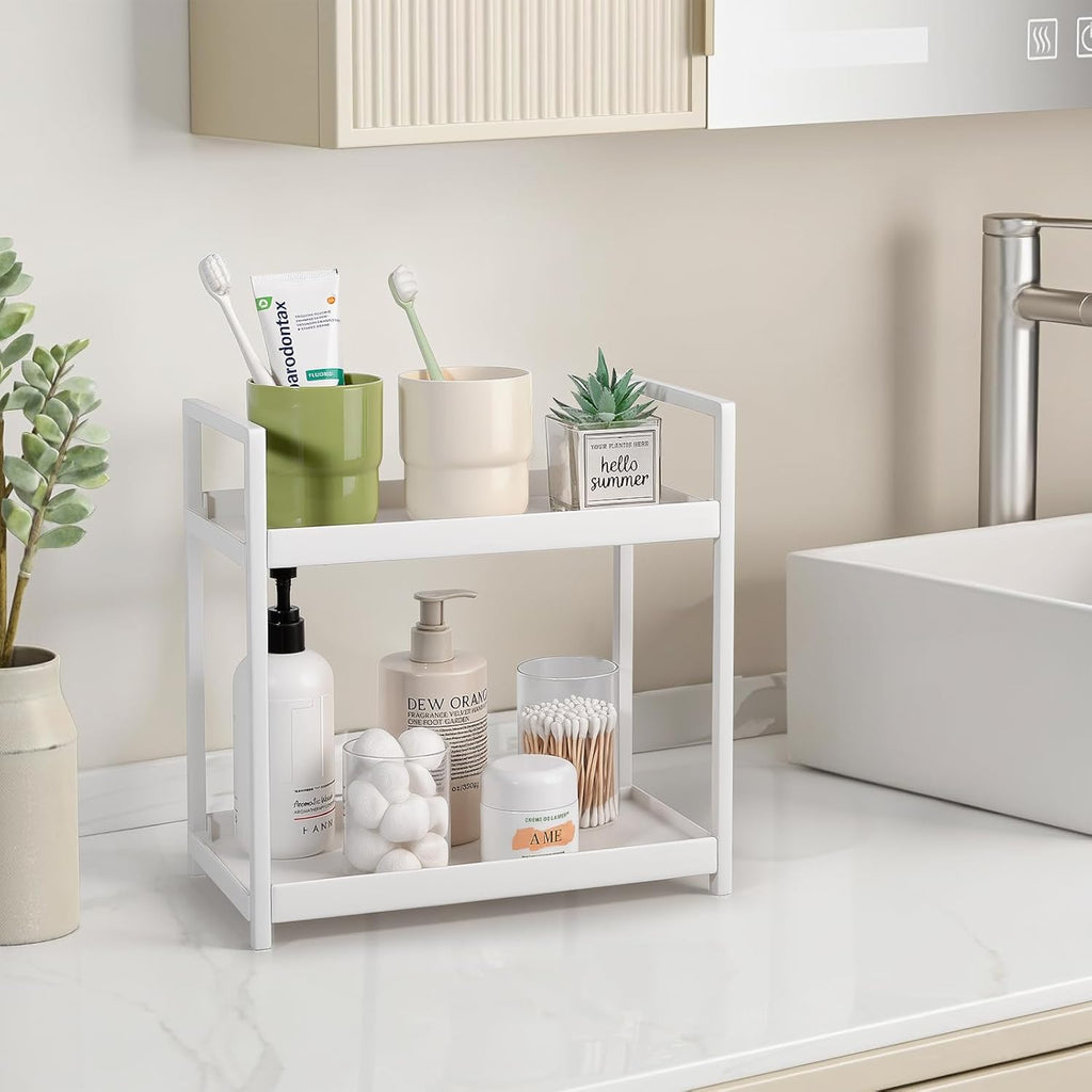 Anyoifax 2-Tier Bathroom Counter Organizer - Vanity Storage Shelf for Makeup & Skincare | Small White