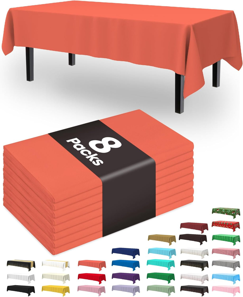 Pureegg Disposable Table Cloths - 54 x 108 Inch, Leakproof & Sturdy for Halloween and Thanksgiving | 8 Pack, Orange