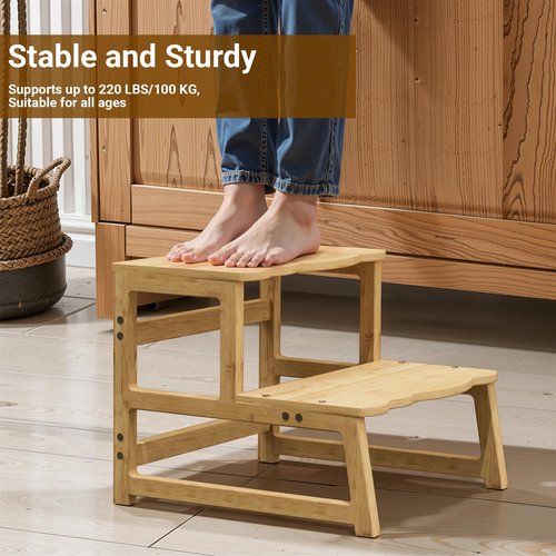 COSYLAND Toddler Step Stool with Removable Side Guard - Toddler Kitchen Stool Helper for Kitchen/Bathroom/Living Room/Bedroom - 300 lbs Capacity Step Ladder for Kids - Natural