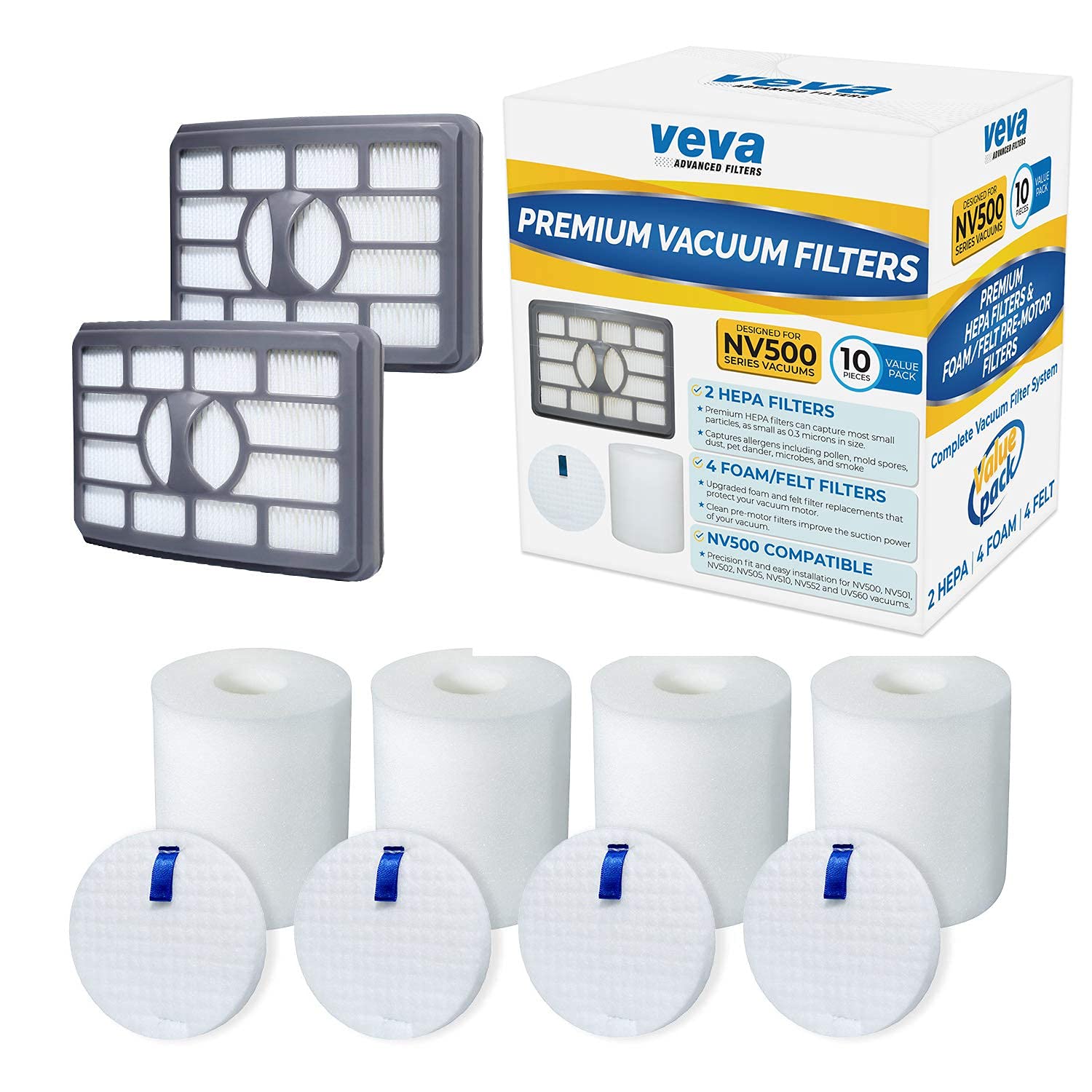 VEVA Premium Vacuum Filter Set with 2 HEPA, 4 Foam, 4 Felt for Shark Rotator Lift-Away Model, 500, 501, 502, 505, 552 and UV560