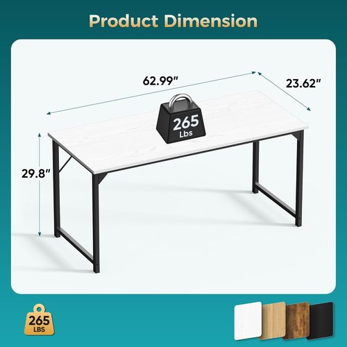 DUMOS 63-Inch Computer Desk - Modern Home Office Study Table with Triangular Reinforcement | White Wood Finish