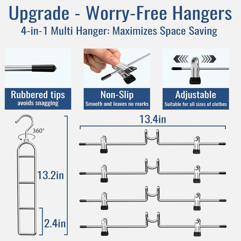 Skiennix Pants Hangers - Upgraded Detachable Space-Saving Clips for Skirts, Shorts & Trousers - Heavy Duty Design