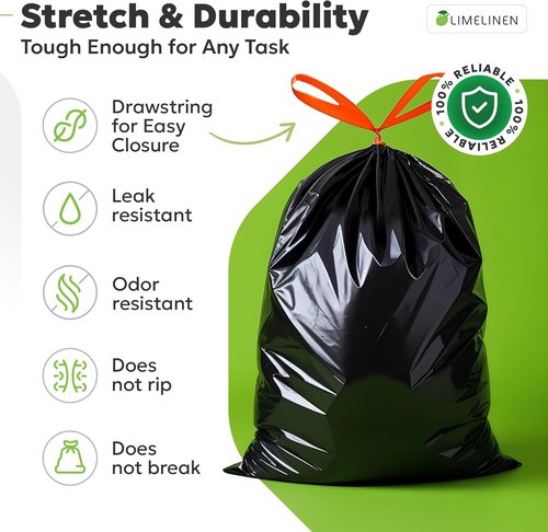 LIMELINEN 30 Gallon Trash Bags - 100 Count Extra Thick Drawstring, Leak & Odor-Resistant Plastic Bags