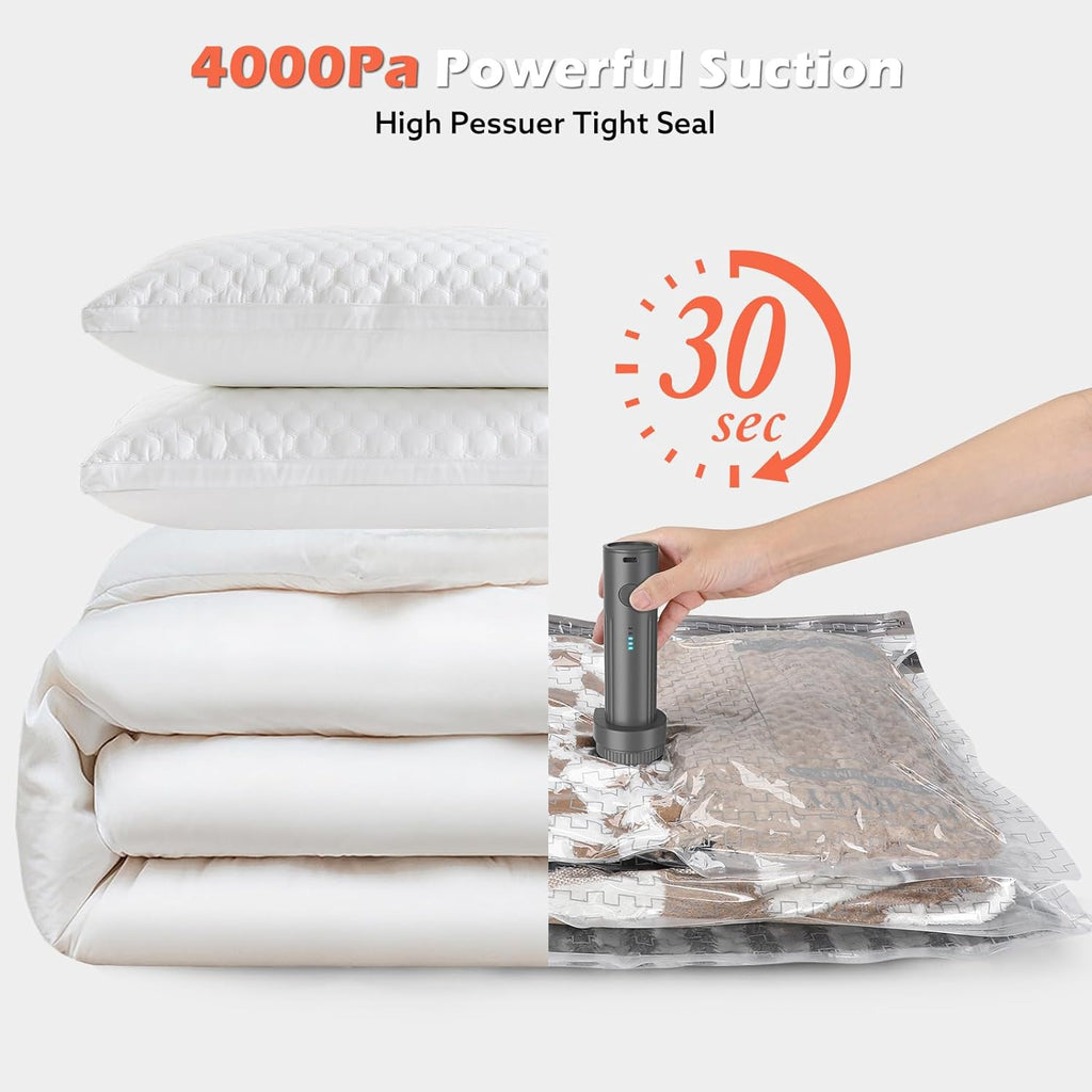 Skiennix Travel Vacuum Bags - Wireless Charging Air Pump Included | 15 Pack in 3 Sizes for Clothing & Luggage Storage