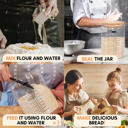 Yayacol 50oz Sourdough Starter Jar Glass with Recipes, Sourdough Starter Kit, Large Capacity Wide Mouth Glass Jar with lid, Sourdough Bread Baking Supplies