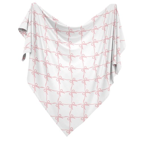 Sweet Jojo Designs Baby Swaddle Blanket (Pink Bows) for Girls, Infant/Newborn Stretchy Lightweight Jersey 47in. - Receiving Security Stroller Blankets (Bow Ballerina Ballet Dancer Princess Collection)