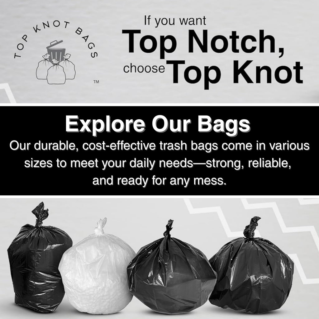 Top Knot Bags 55 Gallon Garbage Trash Bag 38X58" 1.2 Mil Black 100 Count Can Liner Bulk 56 Gallon 57 Gallon 58 Gallon 59 Gallon 60 Gallon 55-60 Gallon Made in USA