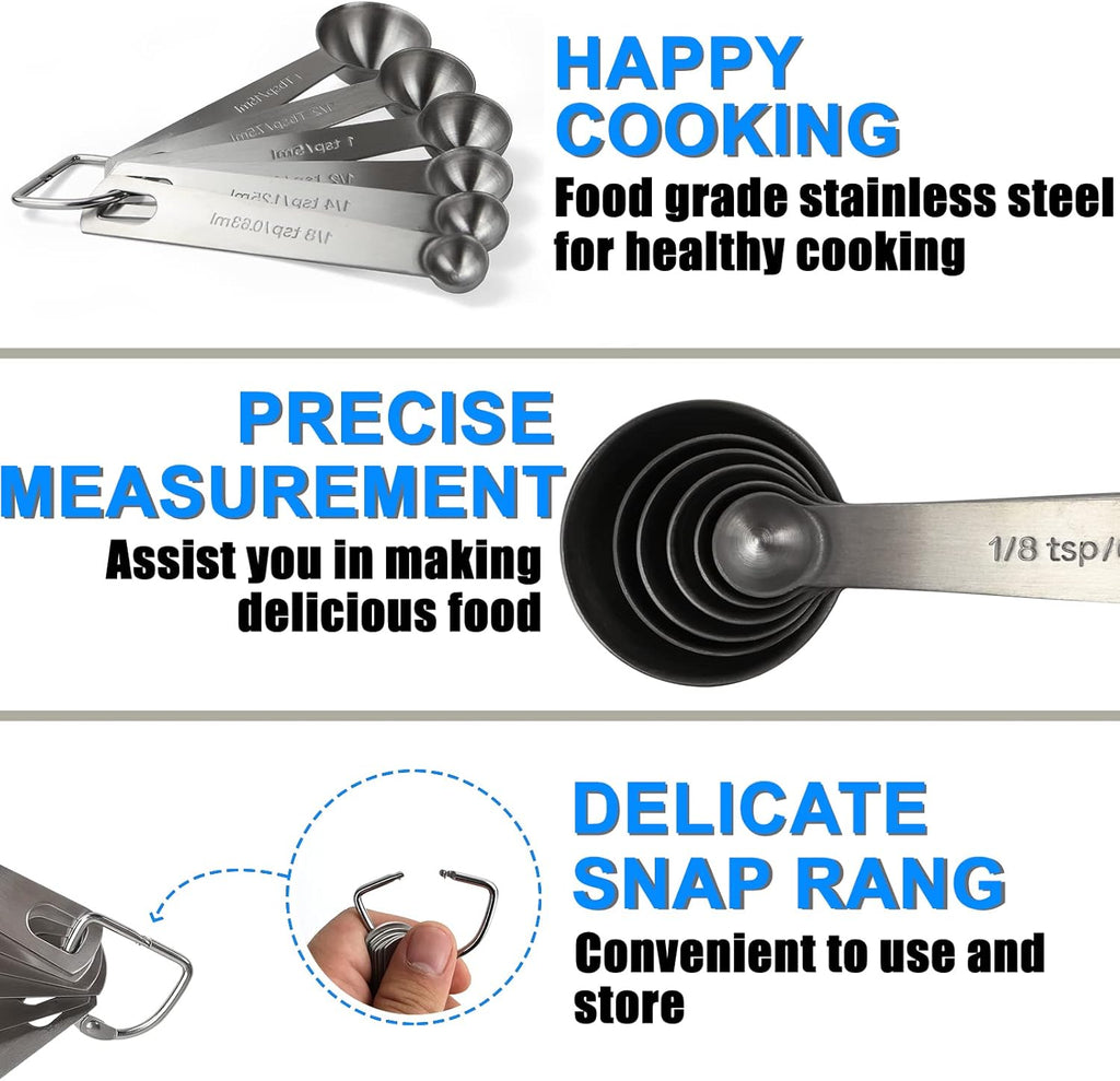 Premium Heavy Duty Stainless Steel Measuring Spoons Set - 6-Piece with Metric & US Measurements