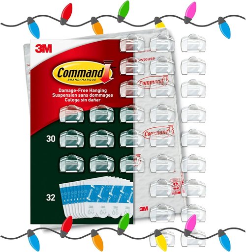 Command Outdoor Light Clips - Clear Foam Strips for Easy Installation | 30-Pack (17017CLRAW30NA)