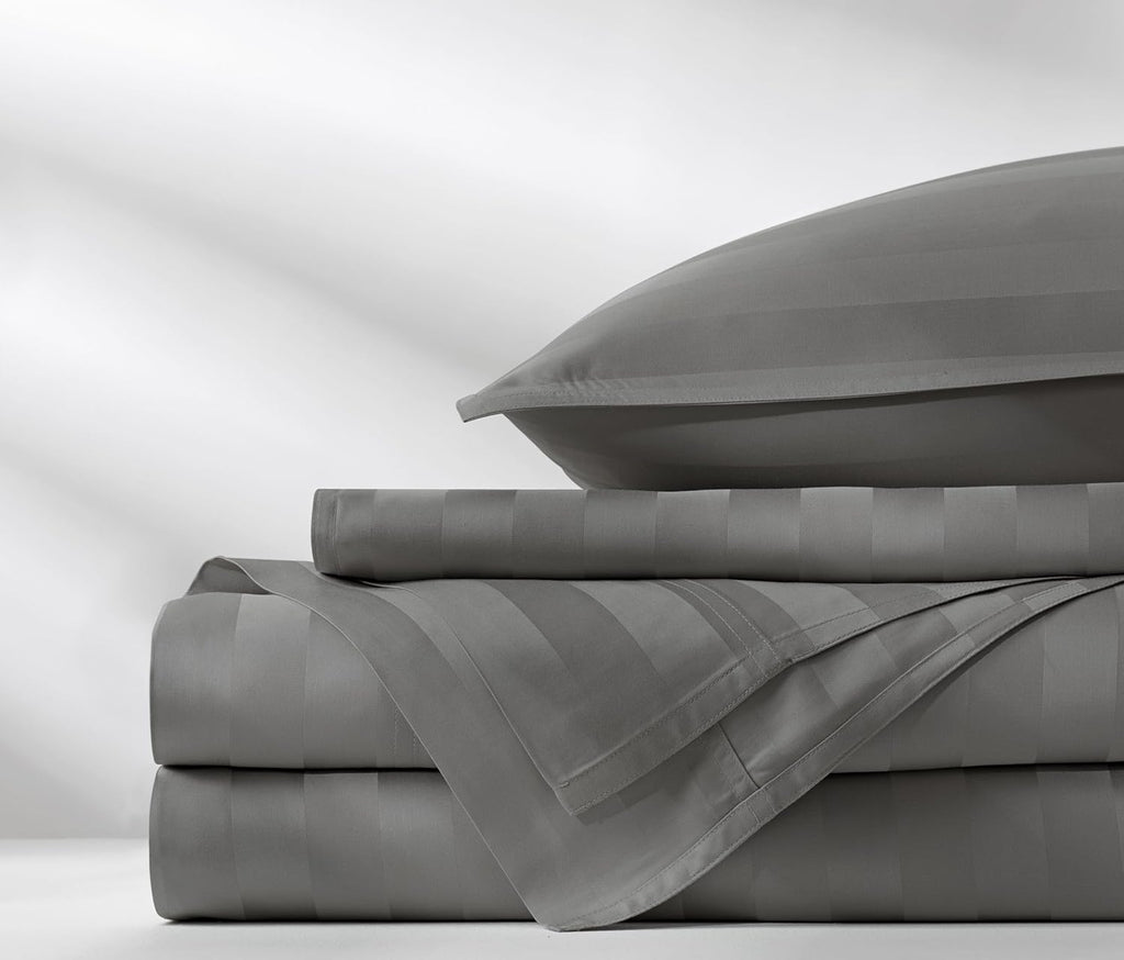 Pure Bamboo Queen Sheets - Luxuriously Soft & Cooling 100% Organic Viscose Bed Set | Jacquard Stone Color