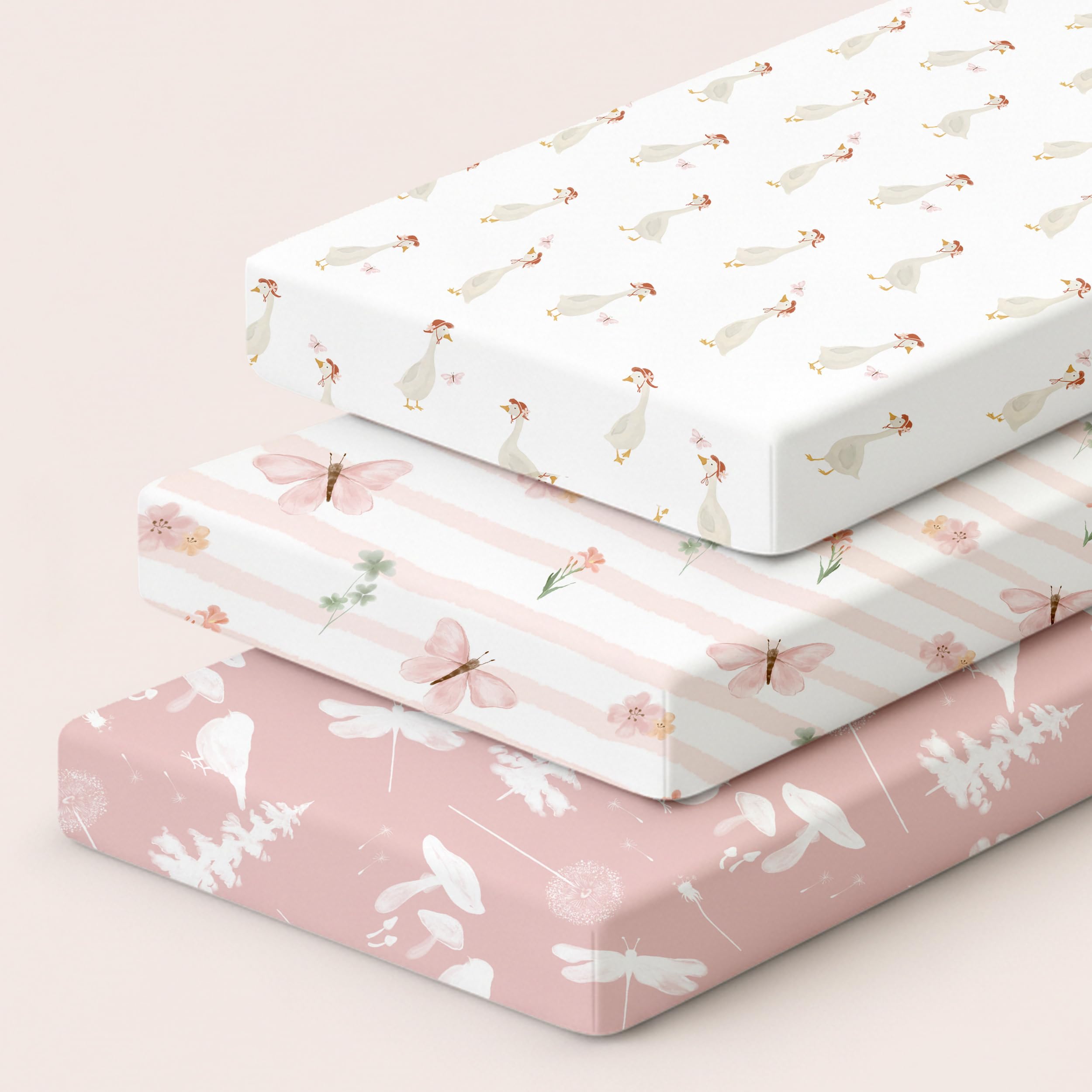 Civarua Kids Bedside Sleeper Bassinet Fitted Sheets 20 x 33, 3 Pack Baby Delight Beside Me Dreamer,Babybond,Jimglo,koola,cowiewie,fodoss, Dream On Me Baby Square Bassinet, Pink Animal