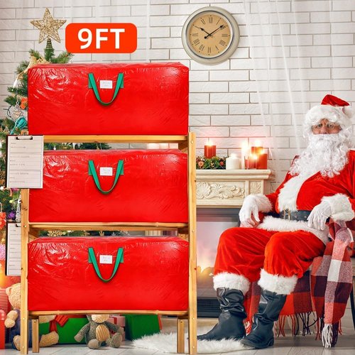 KRYSTY Christmas Tree Storage Bag - Durable & Heavy Duty for 9 ft Trees | Protects Against Dust & Moisture - Red
