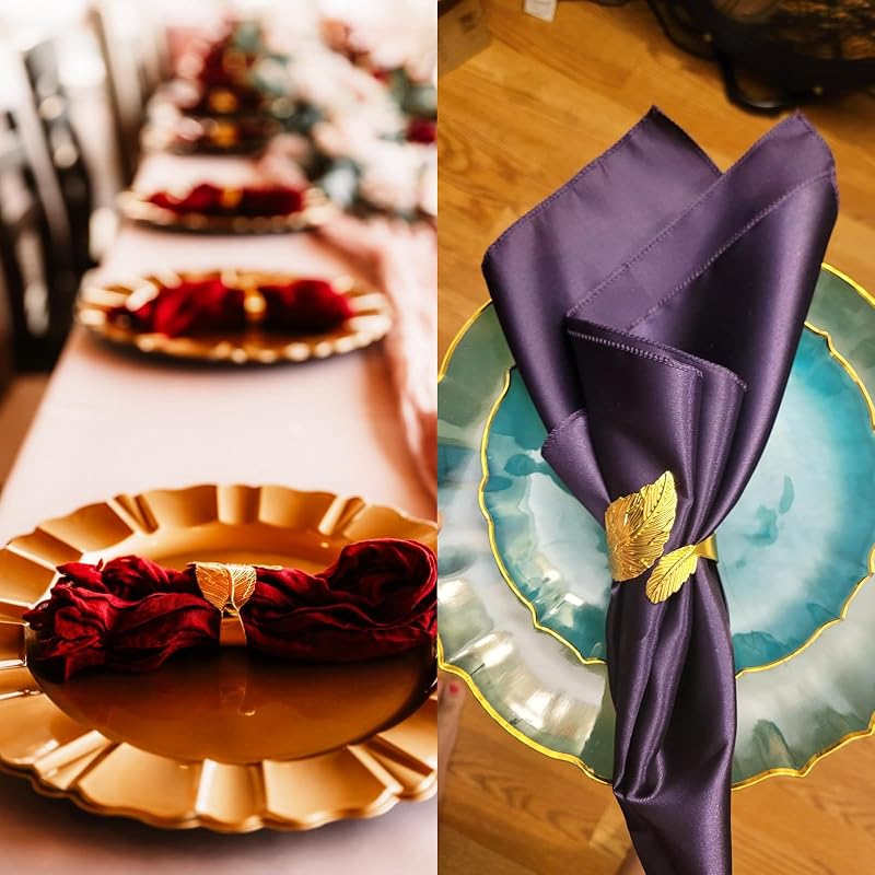 Leaf Napkin Rings Set of 100 - Gold Metal Dinner Table Decor for Thanksgiving & Christmas