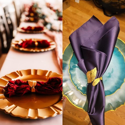 FCDECOR Set of 100 Leaf Napkin Rings Metal Gold Napkin Ring, Napkin Rings Bulk Dinner Banquet Serviette Decor, Dinning Table Setting for Thanksgiving Christmas Halloween Holiday Wedding Party