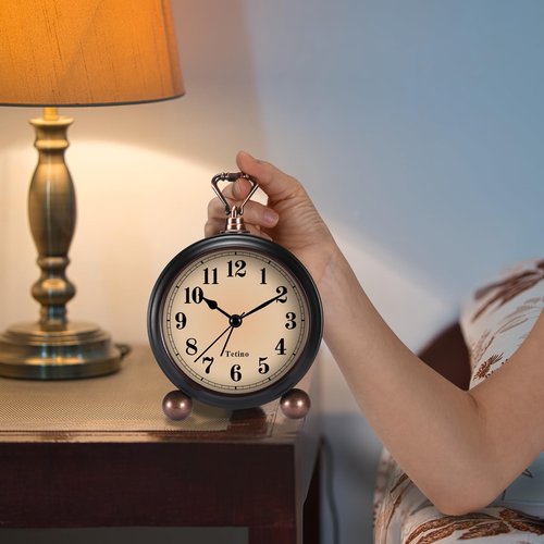 Tetino Analog Alarm Clock,Battery Powered Desk Clocks with Night Light,Silent Non Ticking,Retro Simply Design Alarm Clocks for Living Room, Bedroom, Bedside,Dormitory,Decor,Gift (Black)