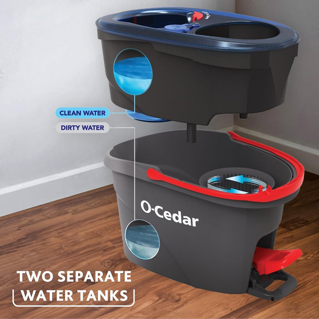 O-Cedar RinseClean Spin Mop & Bucket System - Includes 2 Extra Mop Heads | Cleans with Water & Eliminates 99% of Bacteria