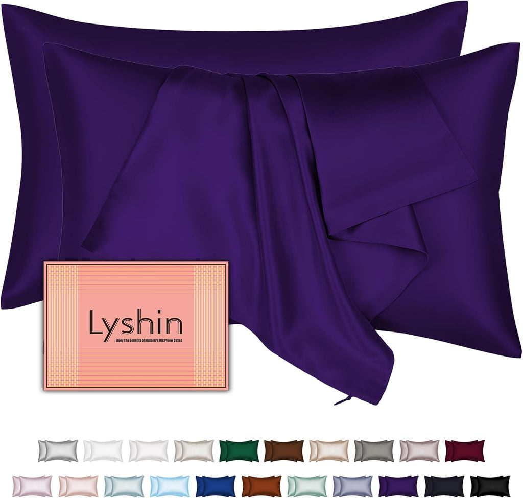 Skiennix Mulberry Silk Pillowcases - King Size 2-Pack with Hidden Zipper | Soft, Breathable & Cooling - Purple